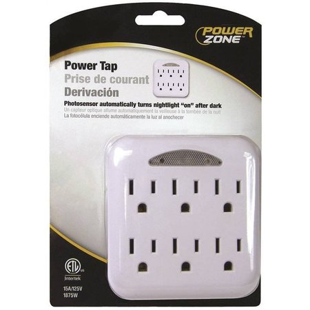 POWERZONE Tap 6 Outlet Photo Nightlt Wht OR801105